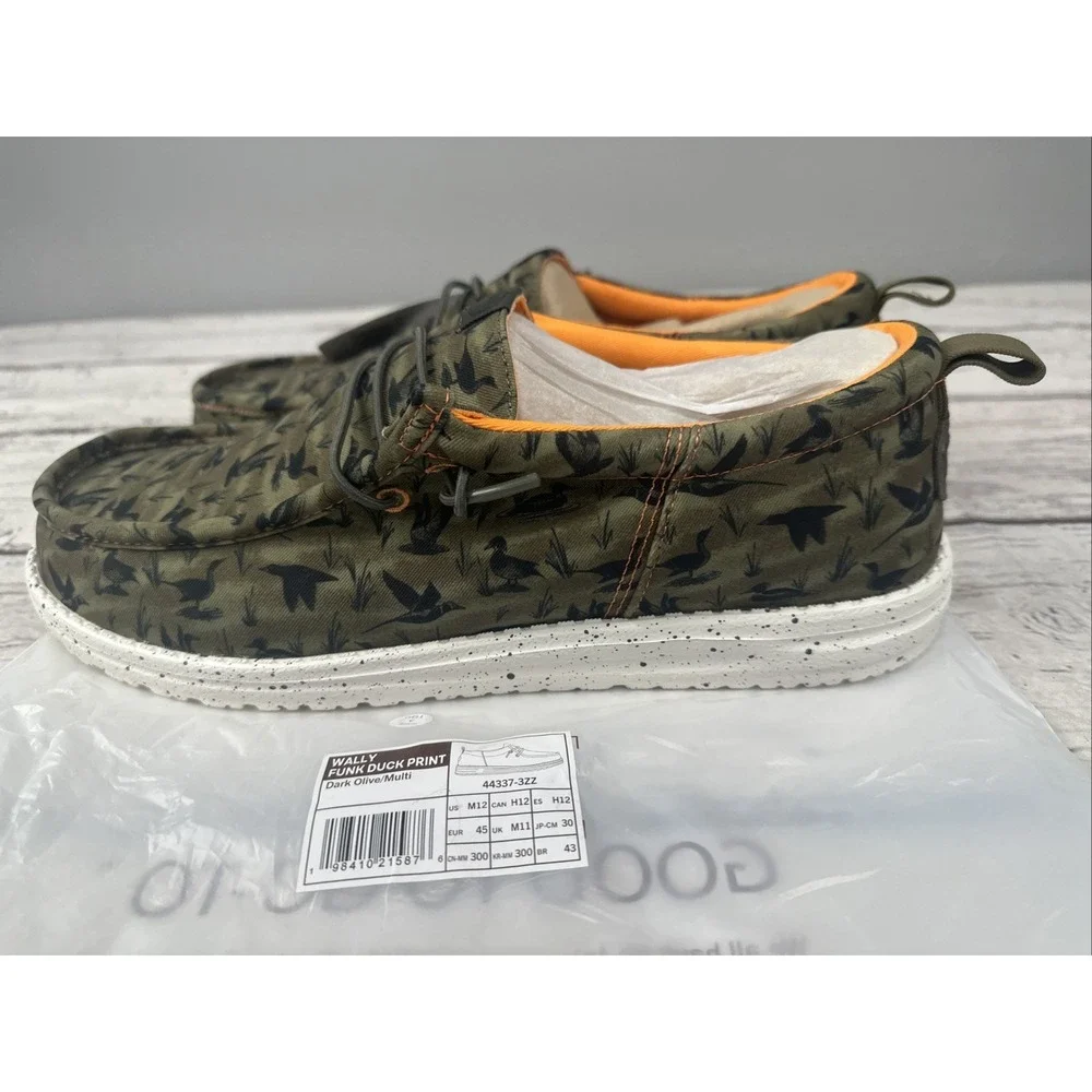 Hey Dude Wally Funk Duck Print Shoes Slip On Dark olive Size 12 Mens